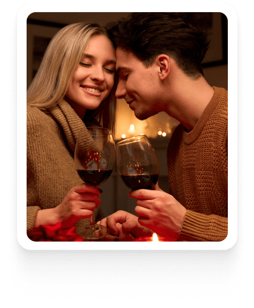 Couple having romantic dinner with wine